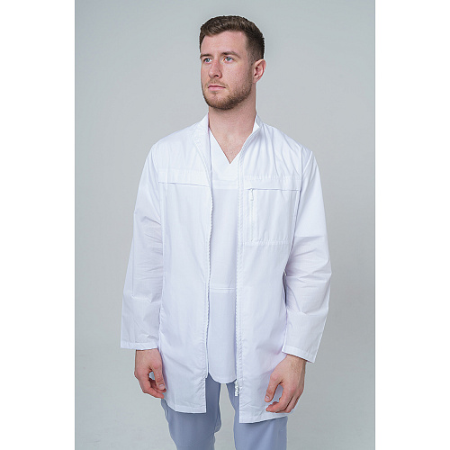 Халат медицинский мужской на молнии, белый, 52