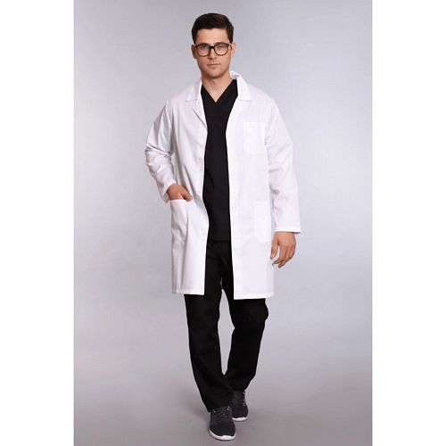 Халат медицинский мужской на пуговицах, белый, 50