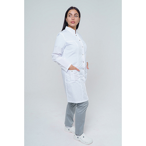 Халат женский на кнопках 248 Ultra, длинный рукав, белый, 42