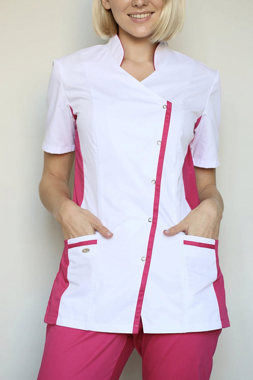 Блуза женская «Венеция», белый/фуксия, 44