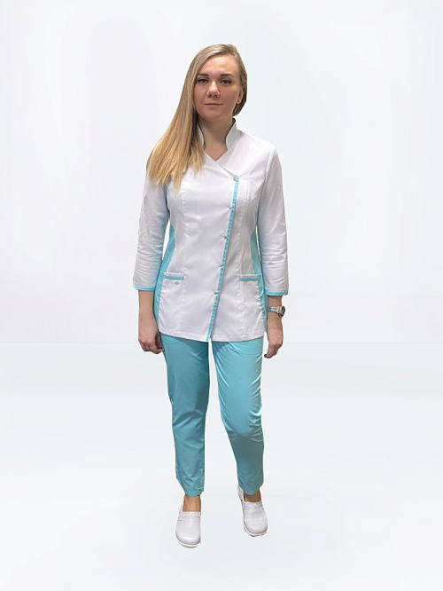 Блуза женская «Венеция», рукав 3/4, белый/мята, 44