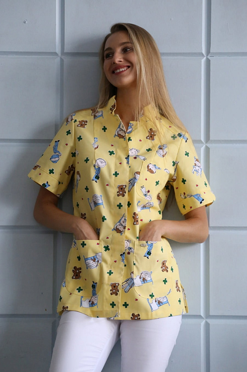 Блуза женская «Педиатр», жёлтый принт, 54