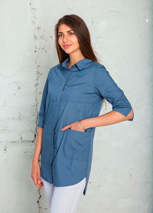 Рубашка женская на кнопках, деним, 52