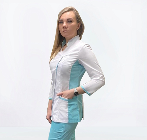 Блуза женская «Венеция», рукав 3/4, белый/мята, 44