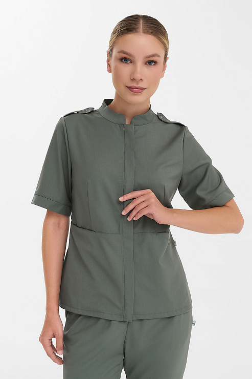 Рубашка женская на молнии Тезис TZ400, оливковый, 52