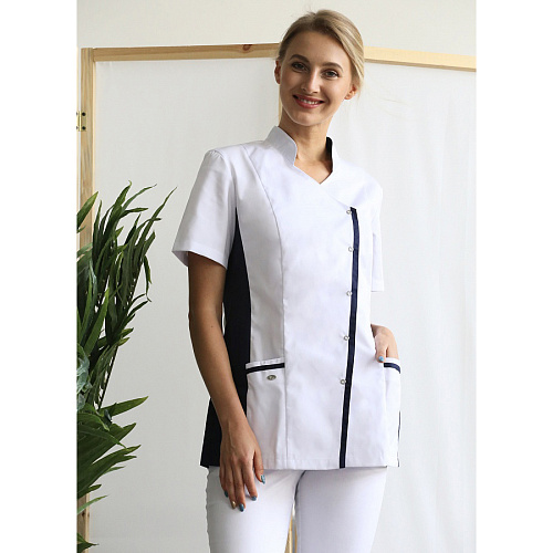 Блуза женская «Венеция», белый/темно-синий, 54