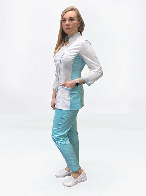 Блуза женская «Венеция», рукав 3/4, белый/мята, 44